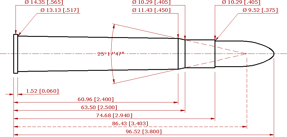 .375 Flanged Magnum cartridge dimensions diagram