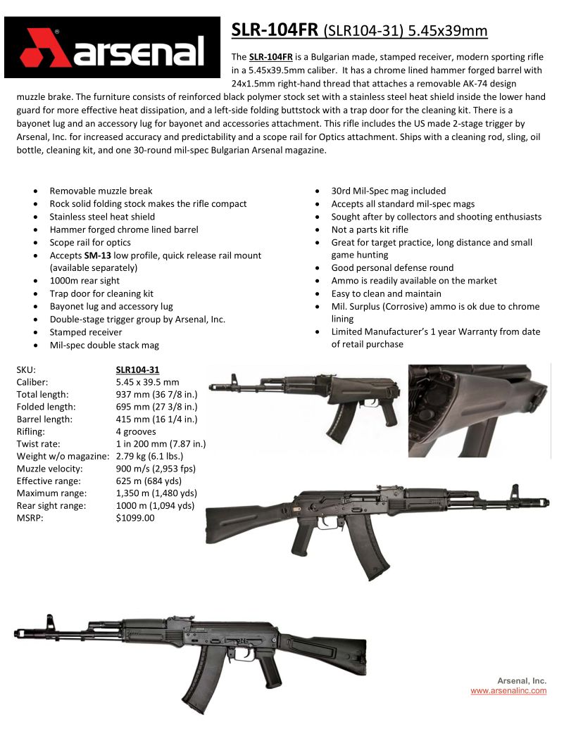 Arsenal Inc. SLR-104 — manual cover