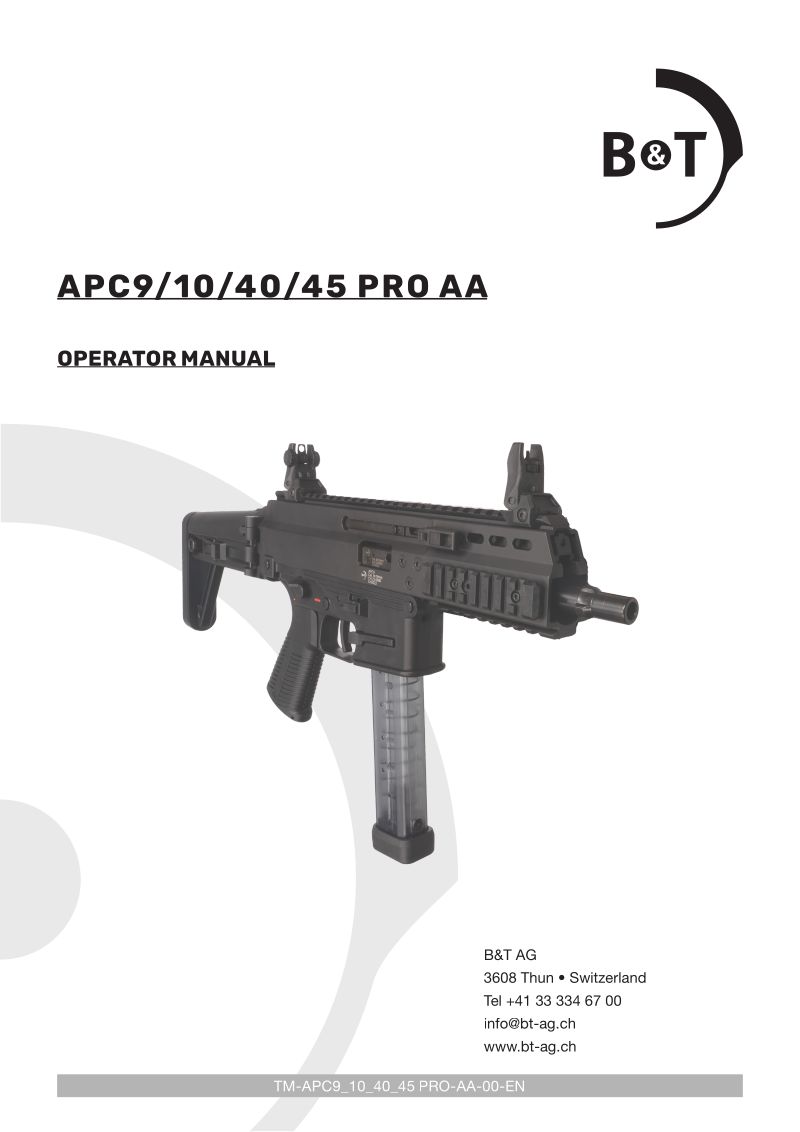 B&T AG APC9 Pro Pistol 9mm — manual cover