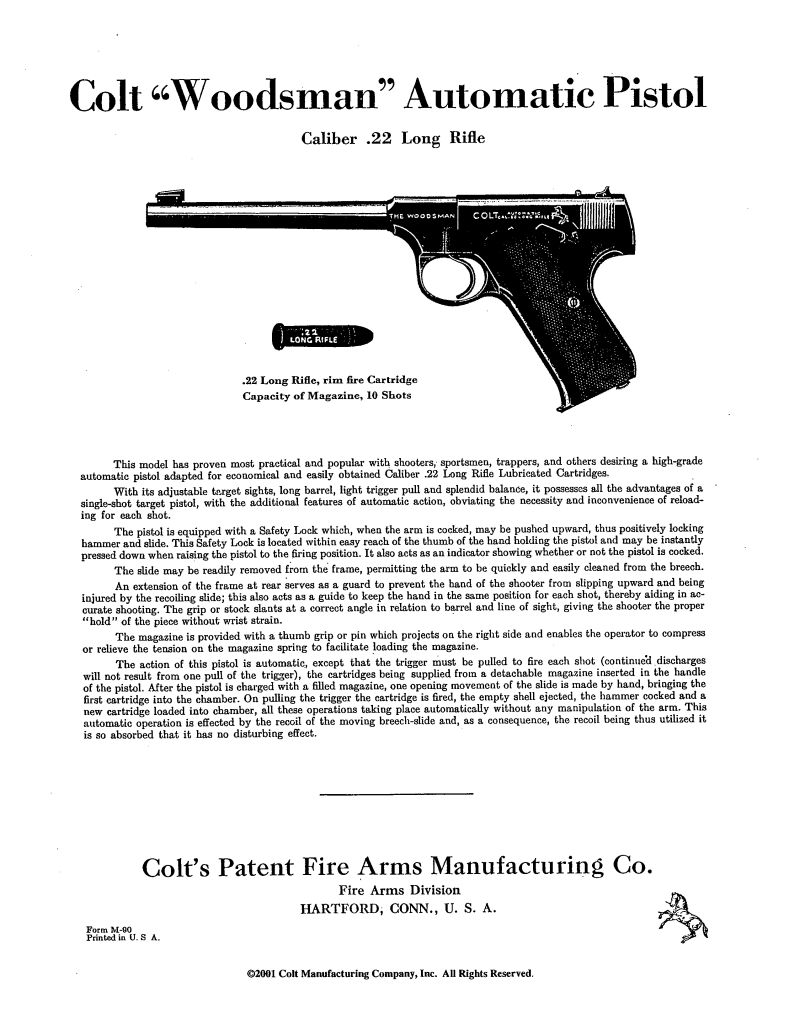 Colt Woodsman 1st Series 22 LR — manual cover