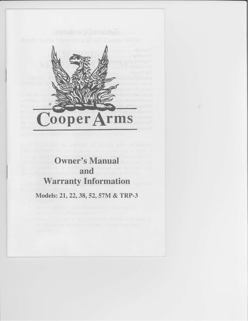 Cooper Arms Model 57 LVT 22 LR — manual cover