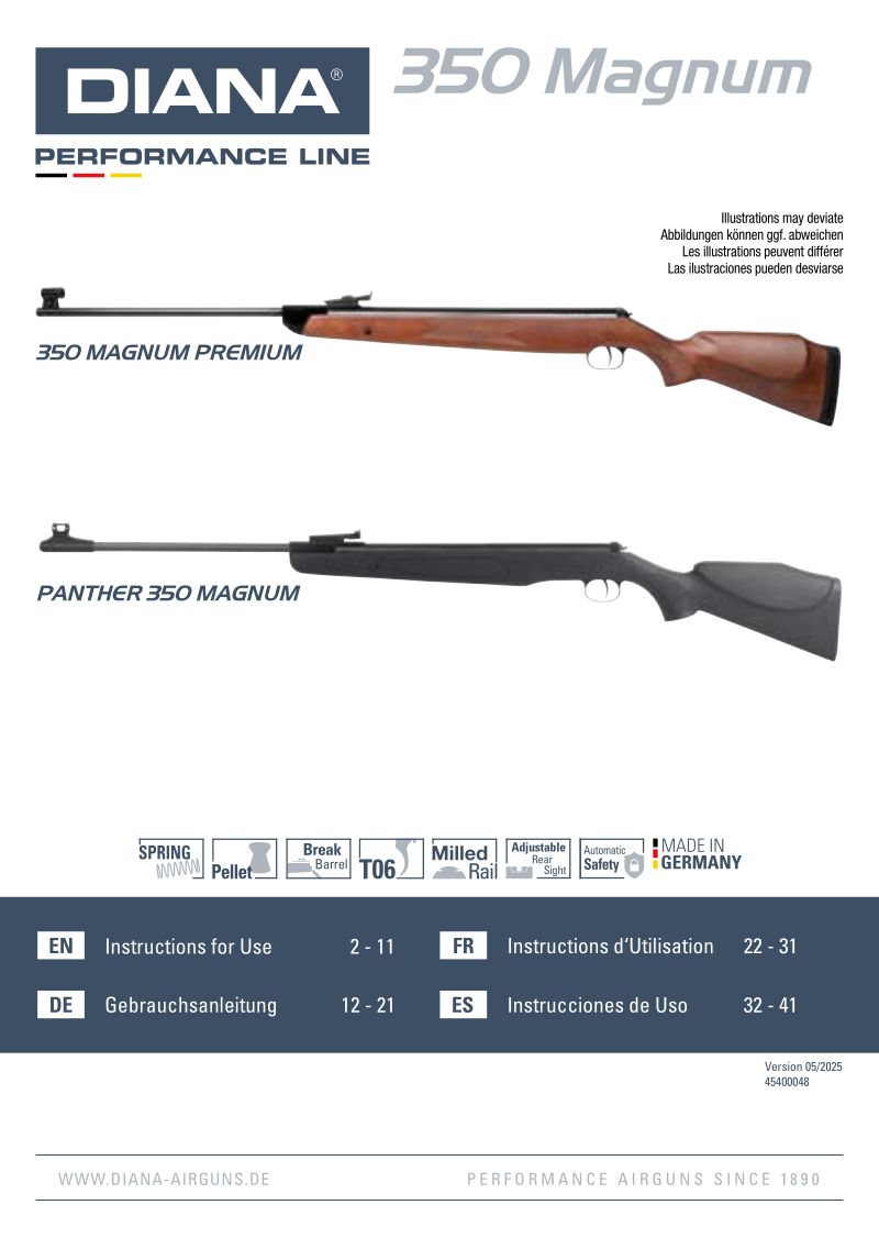 Diana Diana RWS 350 Magnum .22 Cal — manual cover