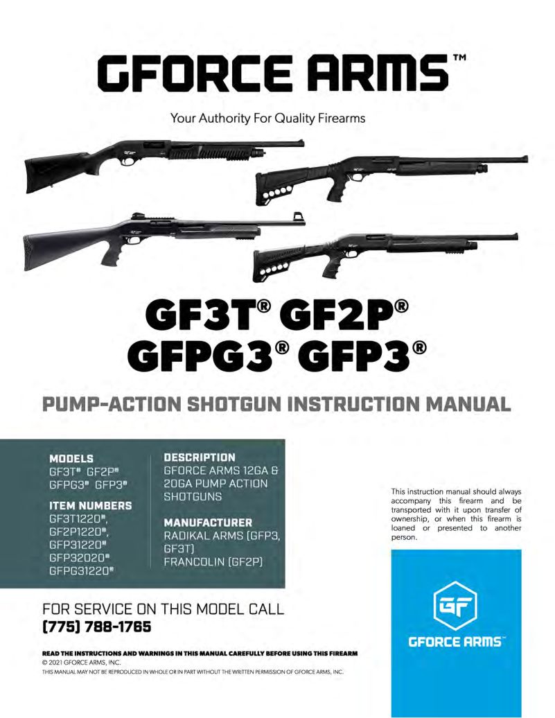GForce Arms GF3 12ga 28-inch — manual cover