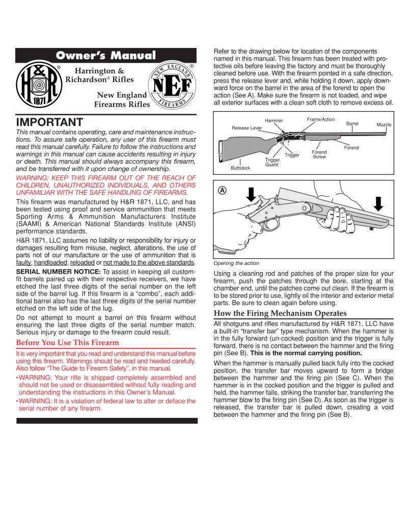 H&R 1871 H&R Handi-Rifle .308 Win 22-inch — manual cover