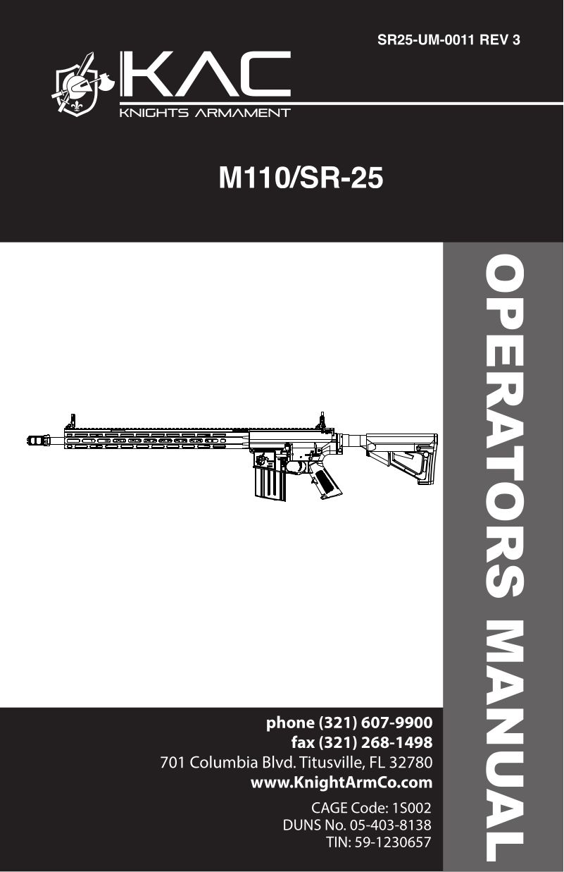 Knight's Armament MK 11 Mod 0 7.62x51mm 20-inch — manual cover