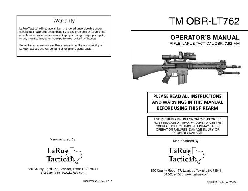LaRue Tactical OBR .308 18-inch — manual cover
