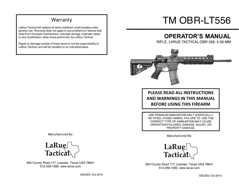 LaRue Tactical OBR 5.56 16-inch — manual cover