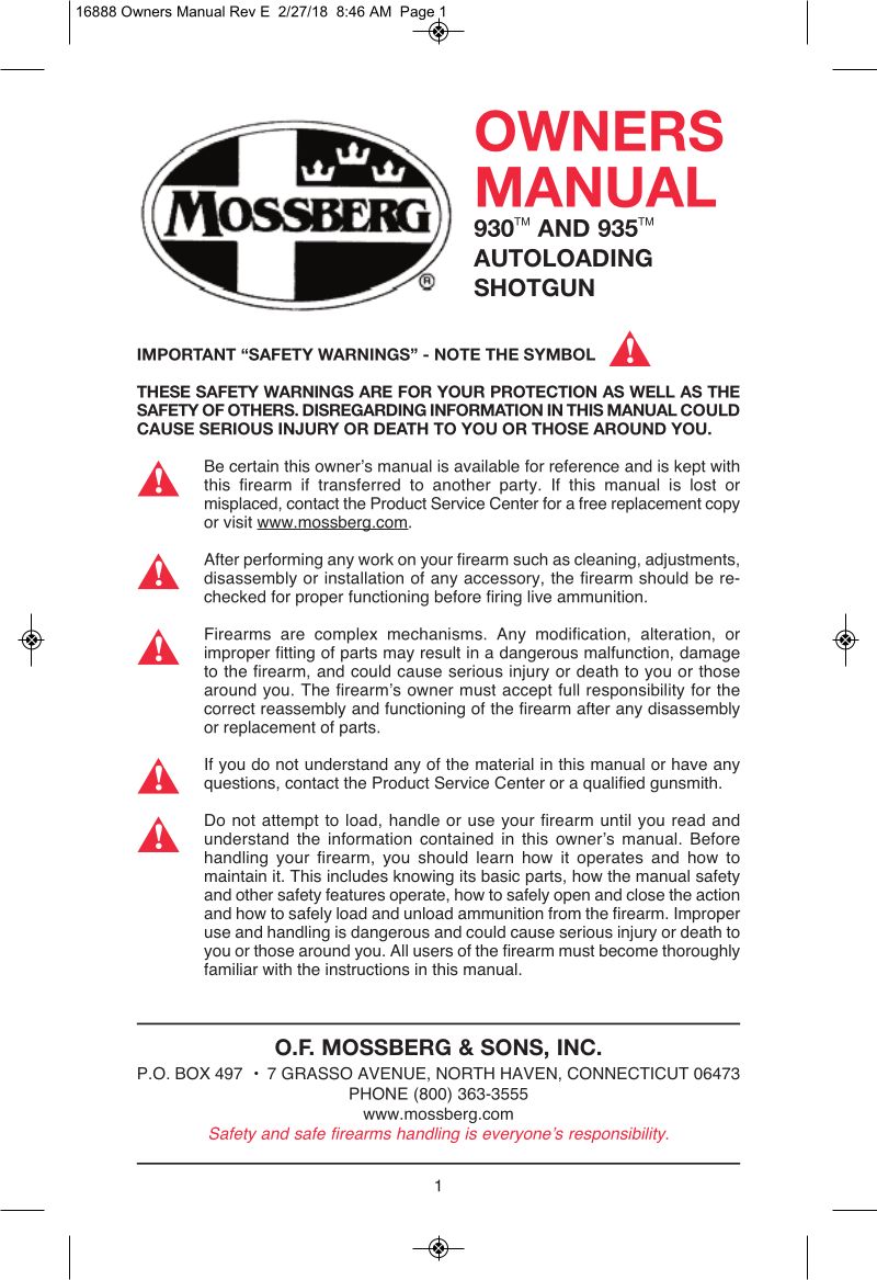 Mossberg 935 Magnum Turkey 12 Gauge 24-inch — manual cover