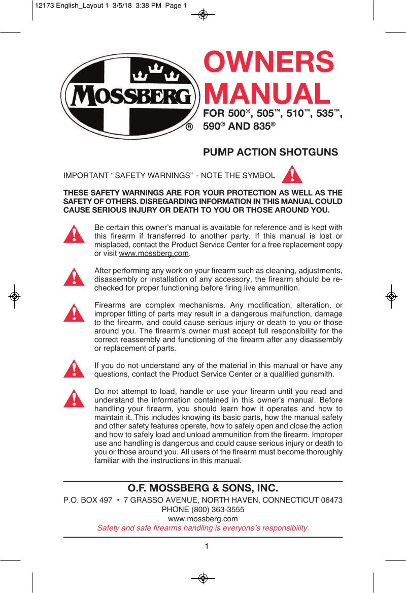 Mossberg 500 Flex Field 20 Gauge — manual cover