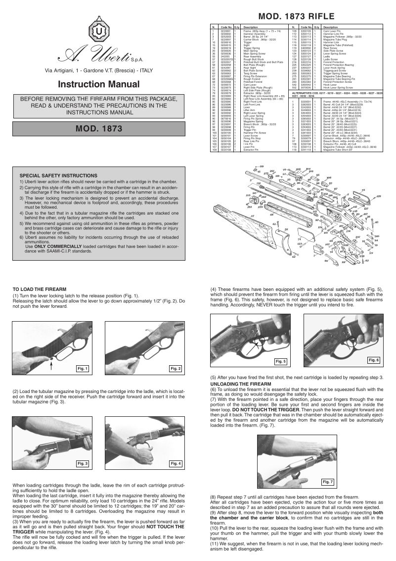 Navy Arms Bisley Model Rifle 357 Magnum — manual cover