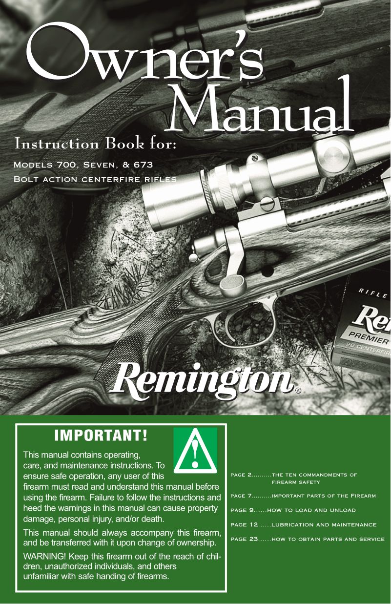 Remington 700 CDL .280 Rem — manual cover