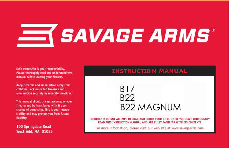 Savage Arms Savage B22 Magnum Precision 22 WMR — manual cover
