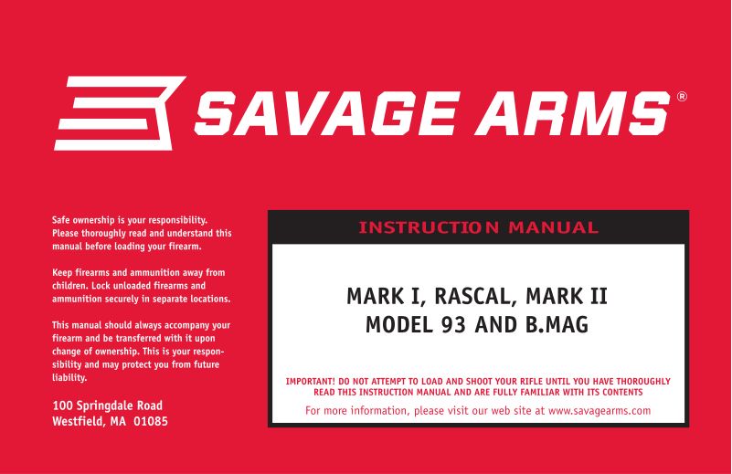 Savage Arms Savage Mark II BV 22 WMR — manual cover