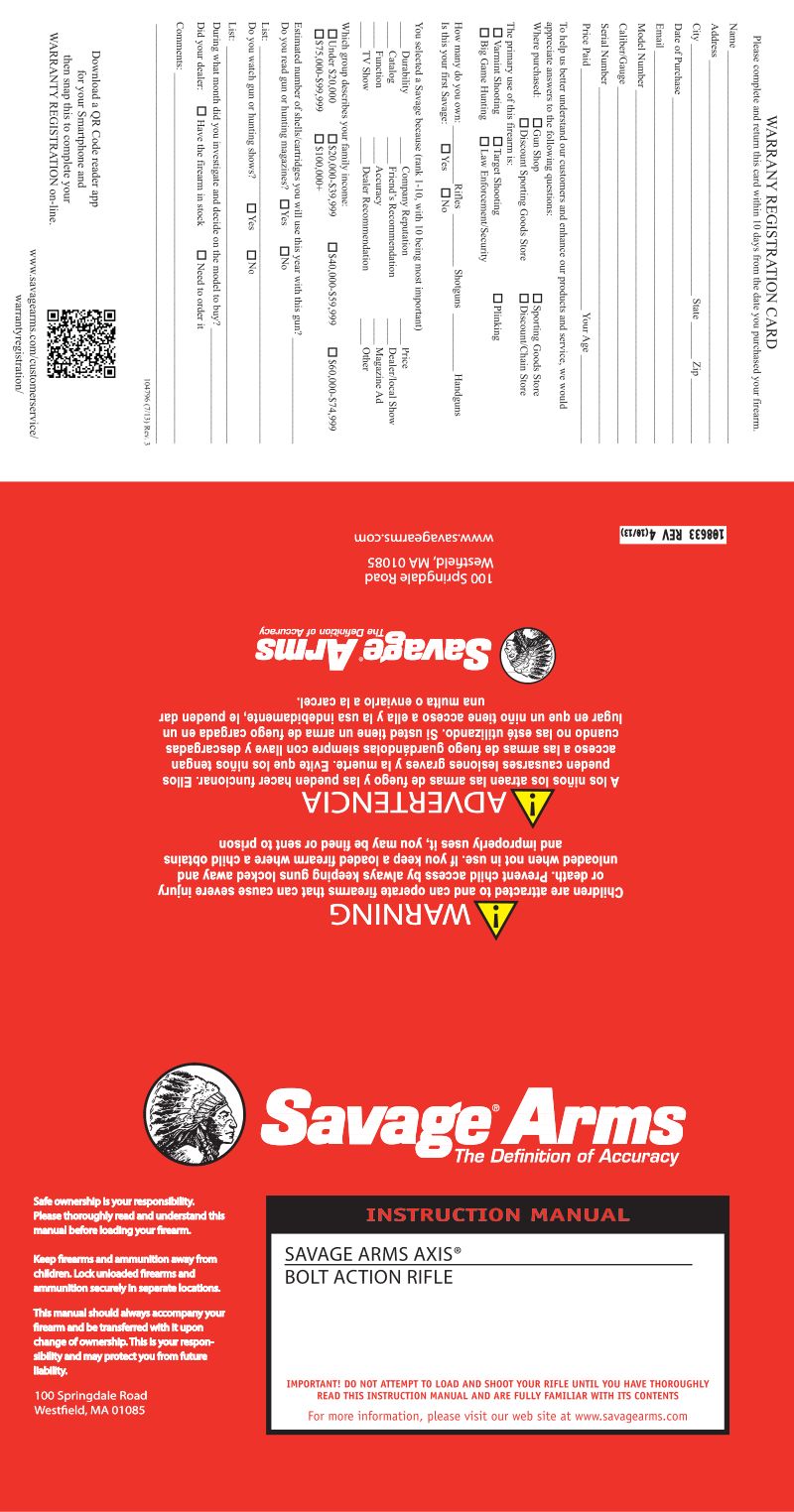 Savage Axis XP Compact 7mm-08 Rem — manual cover