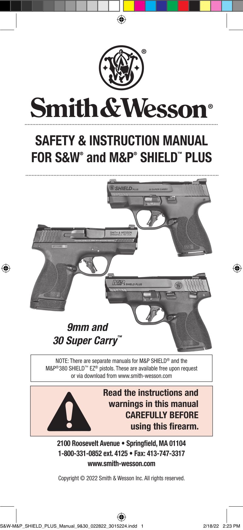 S&W Shield Plus .30 Super Carry 3.1-inch — manual cover