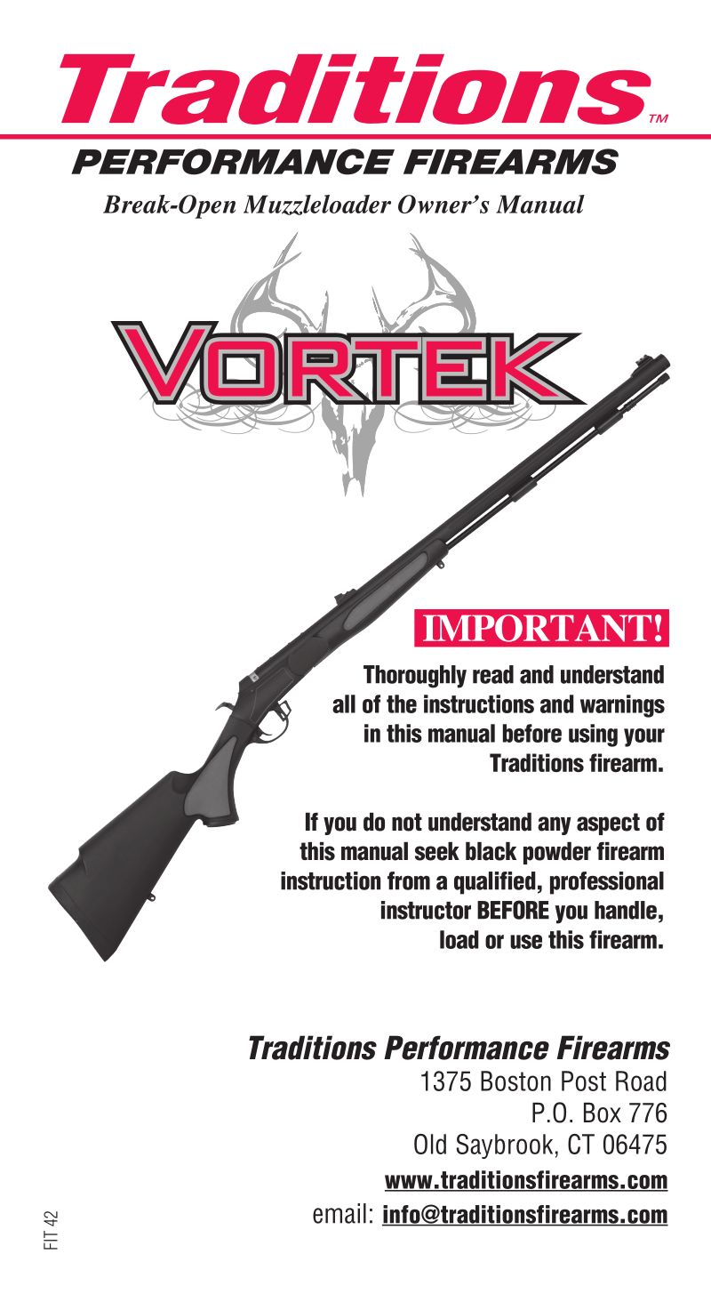 Traditions Vortek StrikerFire .50 Cal 28-inch LDR Muzzleloader — manual cover