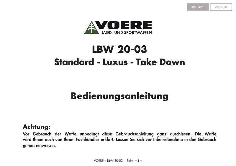 Voere LBW .308 Win 22-inch — manual cover