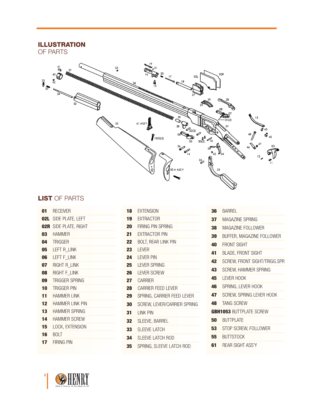 Henry Henry Lever .22 LR 18.25-inch — parts schematic