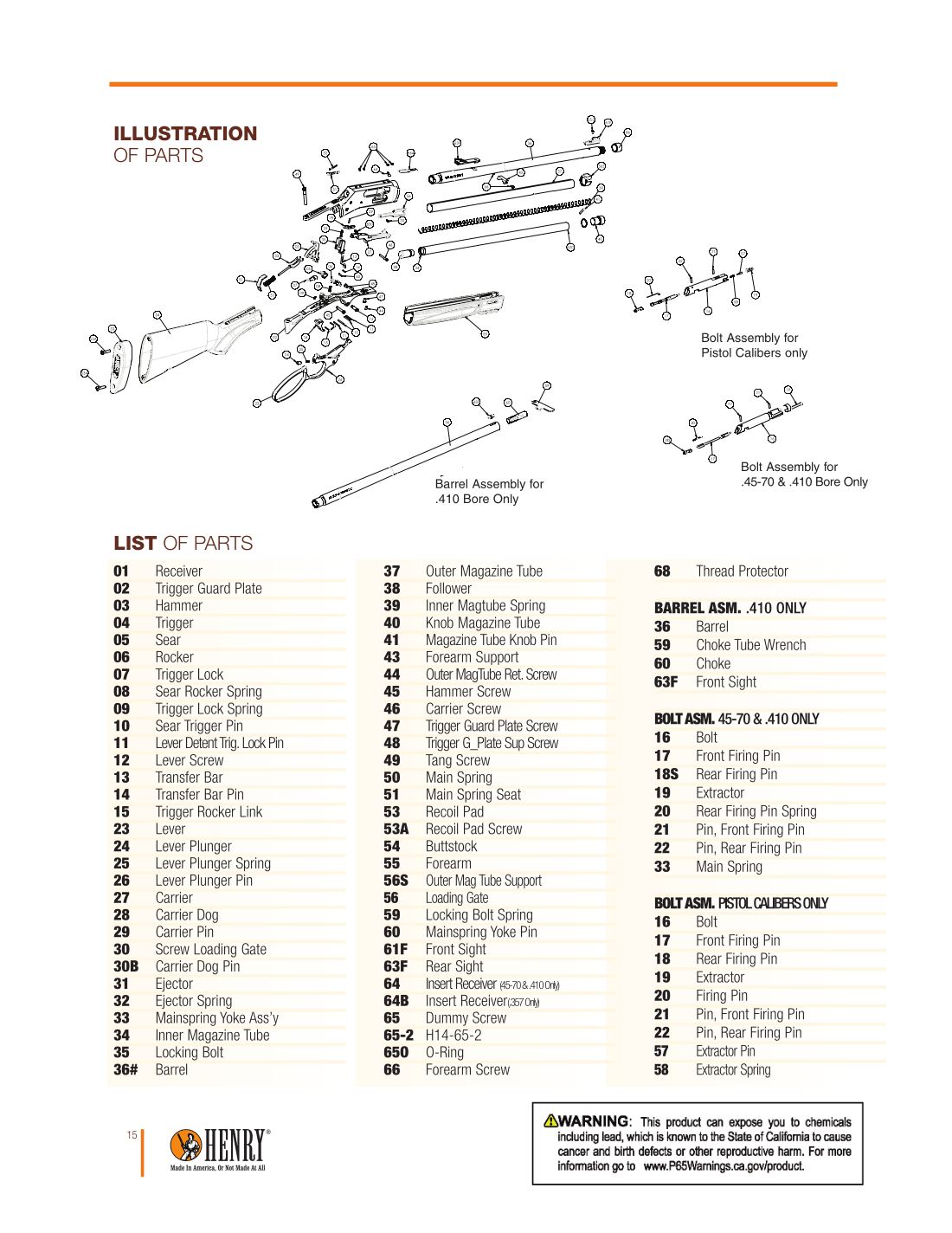Henry Repeating Arms X Model 357 Magnum Hard Chrome — parts schematic