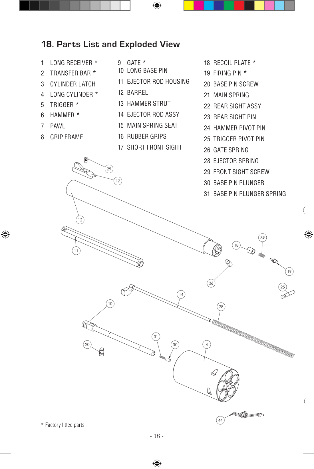 Magnum Research BFR .480 Ruger 7.5-inch — parts schematic